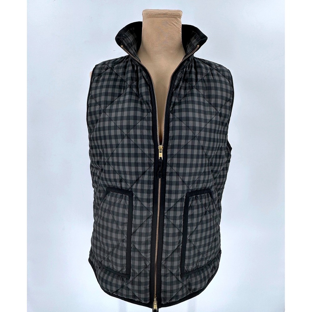 J.Crew Womens Grey Black Gingham Quilted Down Puffer Vest 02533 M